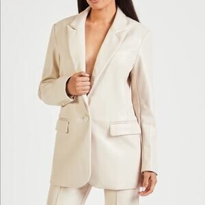 Because of Alice BOA Cream Boyfriend Leather Blazer NWT